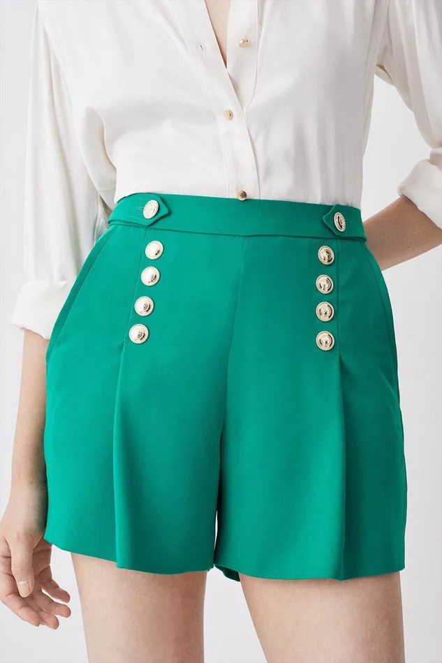 Shorts Women Karen Millen Soft Tailored Nautical Pipe Detail Short Green