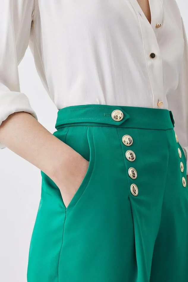 Shorts Women Karen Millen Soft Tailored Nautical Pipe Detail Short Green