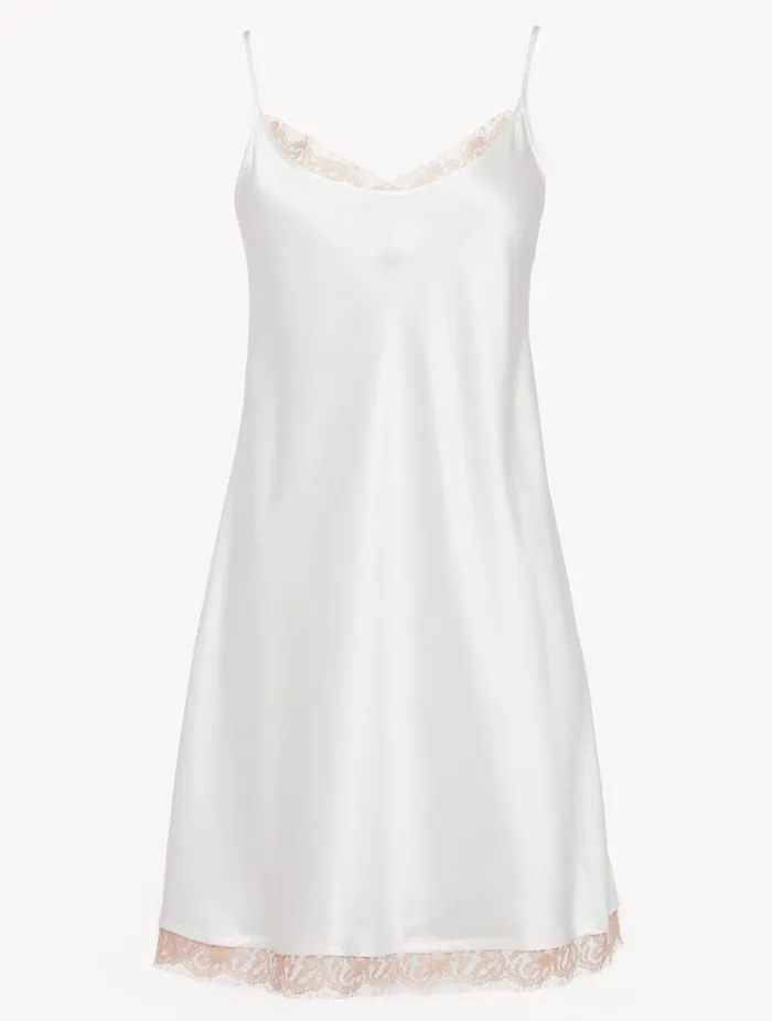 Silk Slip With Leavers Lace In White Sleepwear La Perla Slips and Dresses