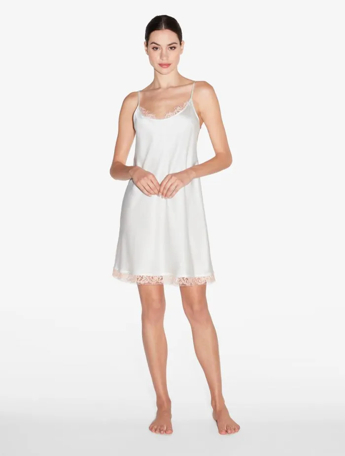 Silk Slip With Leavers Lace In White Sleepwear La Perla Slips and Dresses