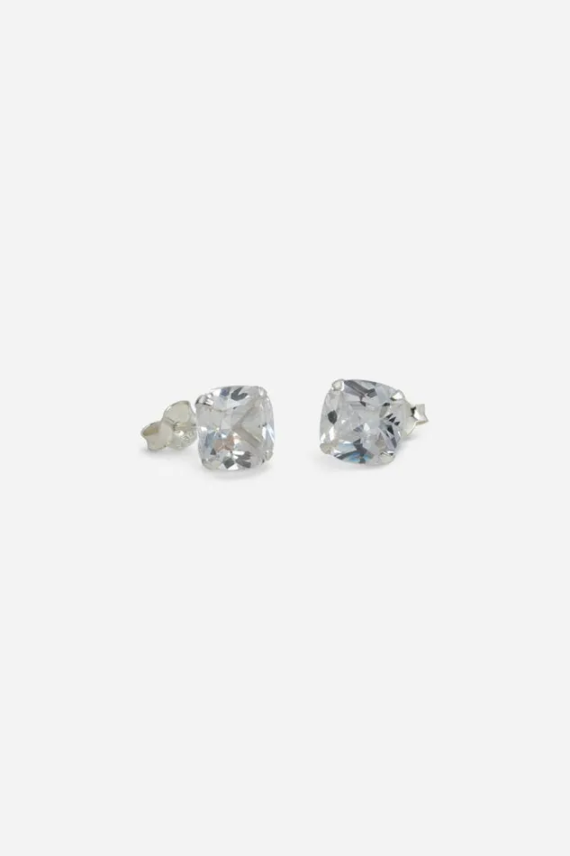 Silver Sterling Silver Cubic Zirconia 8mm Stud Earrings Women Roman Jewellery