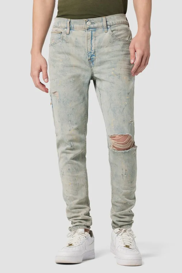 Skinny Men Hudson Jeans Zack Side Zip Skinny Jean Stripped Paint
