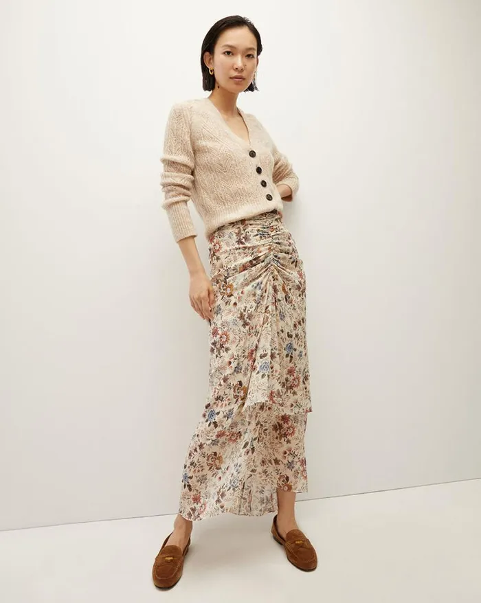 Skirts and Shorts Shop Veronica Beard Sira Floral SilkGeorgette Skirt Ecru Multi