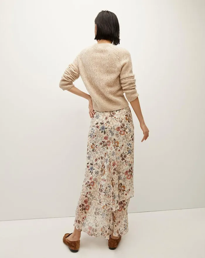 Skirts and Shorts Shop Veronica Beard Sira Floral SilkGeorgette Skirt Ecru Multi