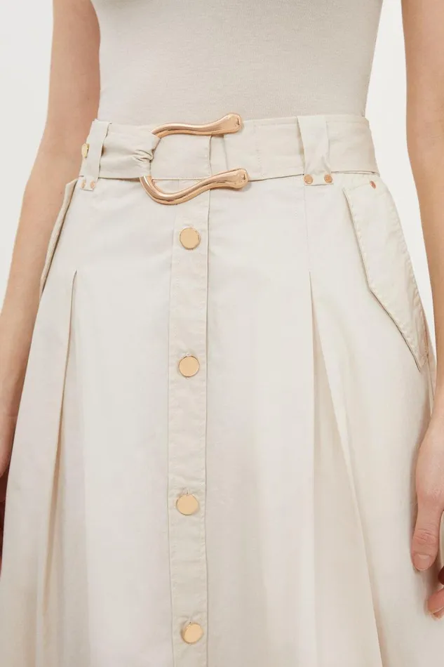 Skirts Women Karen Millen Cotton Sateen Button Woven Midi Skirt Stone