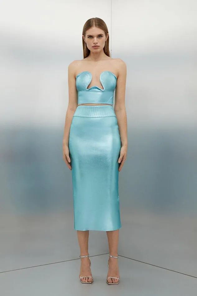 Skirts Women Karen Millen Figure Form Bandage Foiled Knit Midi Skirt Pale Blue