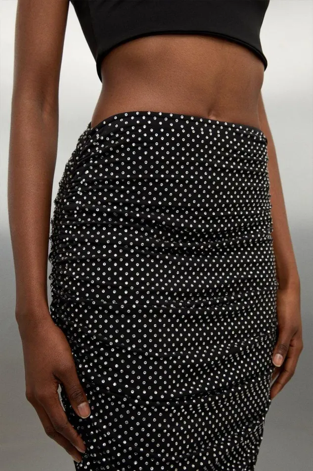 Skirts Women Karen Millen Jersey Crepe Embellished Midi Skirt Silver