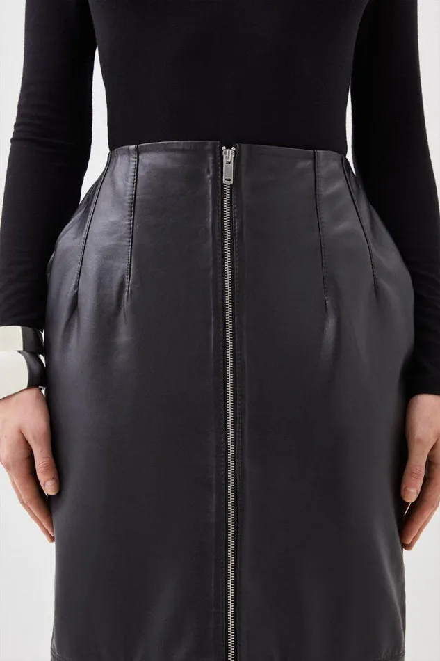 Skirts Women Karen Millen Leather Zip Through Maxi Pencil Skirt Black