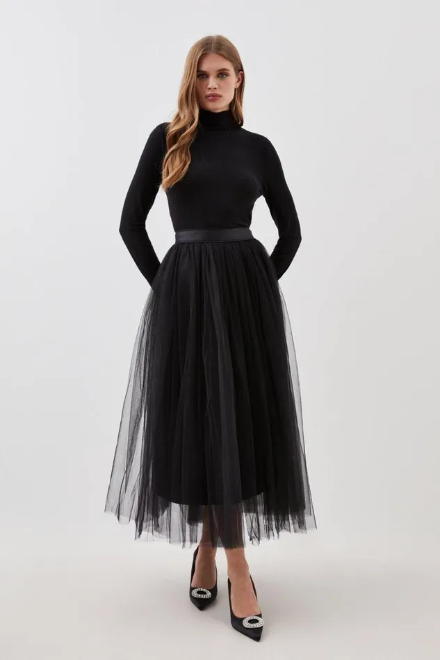 Skirts Women Karen Millen Lydia Millen Tulle Woven Maxi Skirt Black