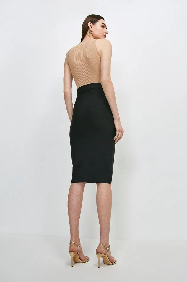 Skirts Women Karen Millen Military Bandage Knitted Pencil Midi Skirt Black