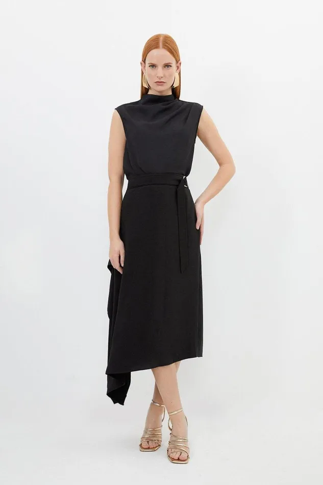 Skirts Women Karen Millen Soft Tailored Belted Draped Midi Skirt Black