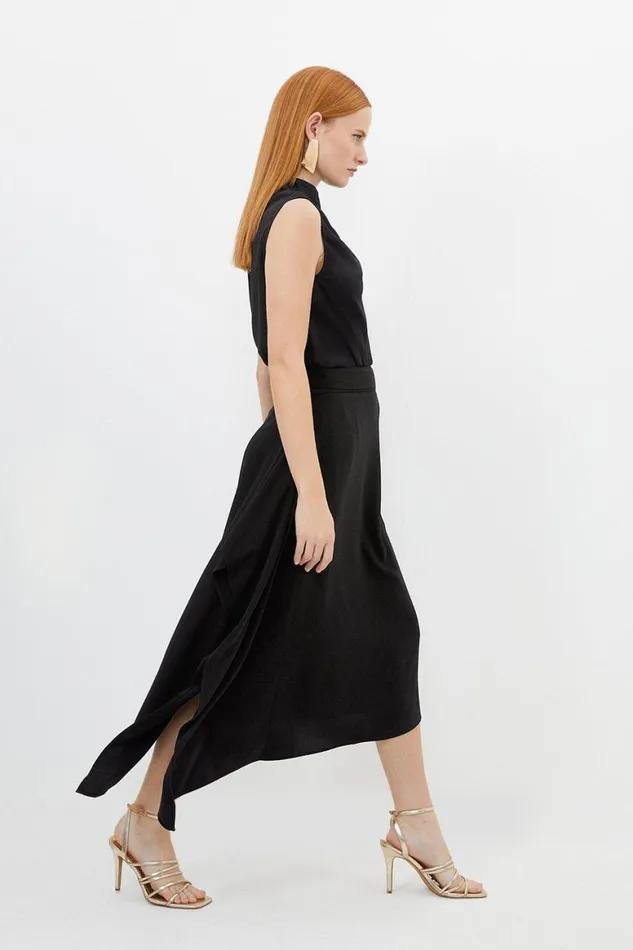 Skirts Women Karen Millen Soft Tailored Belted Draped Midi Skirt Black
