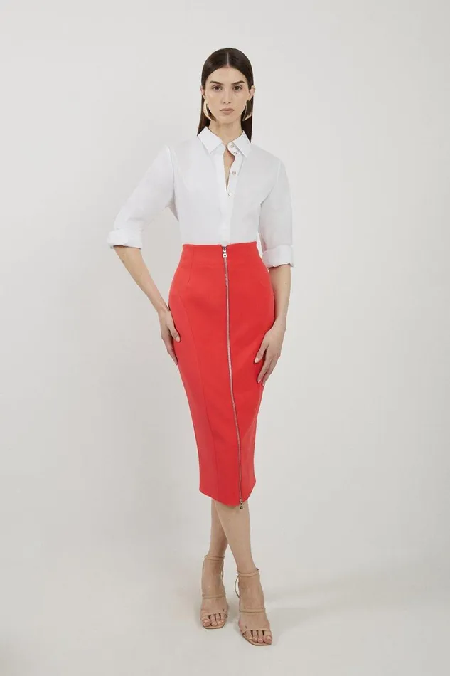 Skirts Women Karen Millen Stretch Crepe Panelled Tailored Midaxi Skirt Red