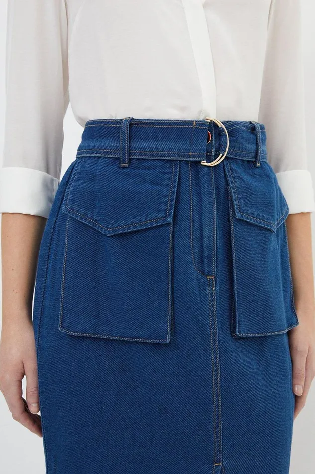 Skirts Women Karen Millen Stretch Woven Denim Midi Skirt Denim