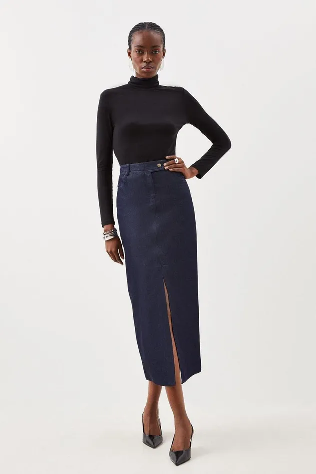 Skirts Women Karen Millen Tailored Denim Maxi Skirt Indigo