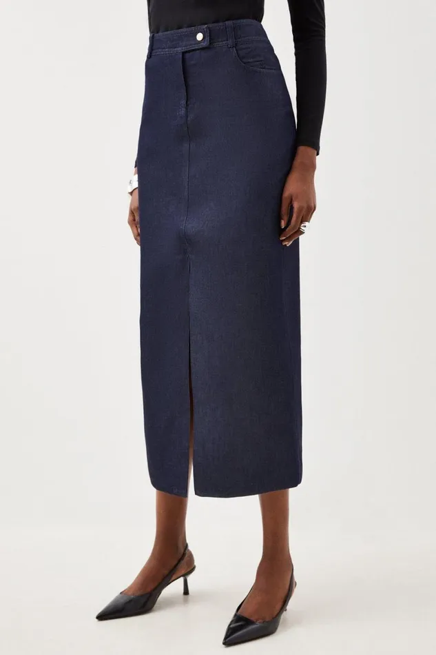 Skirts Women Karen Millen Tailored Denim Maxi Skirt Indigo