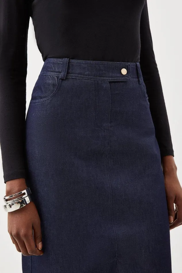 Skirts Women Karen Millen Tailored Denim Maxi Skirt Indigo