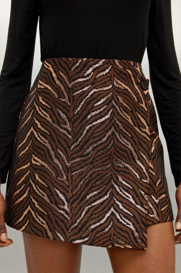 Skirts Women Karen Millen Tailored Jacquard Wrap Mini Skirt Copper