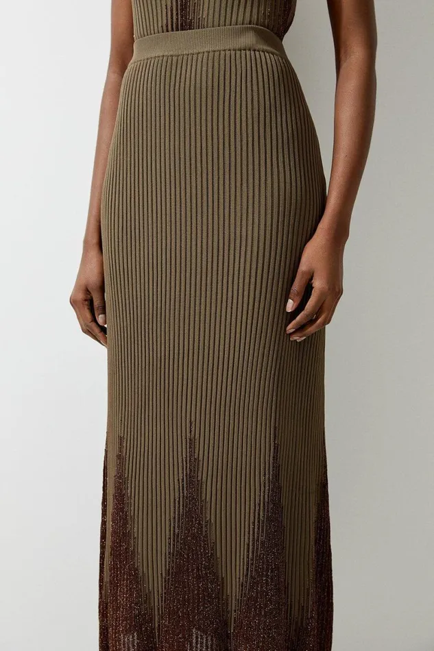 Skirts Women Karen Millen Tall Viscose Blend Shimmer Knit Skirt Coord Light Khaki
