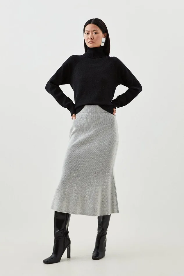 Skirts Women Karen Millen Viscose Blend Plaited Rib Knit Midi Skirt Mono