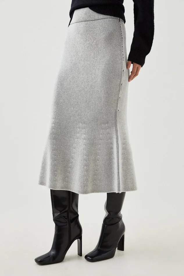 Skirts Women Karen Millen Viscose Blend Plaited Rib Knit Midi Skirt Mono