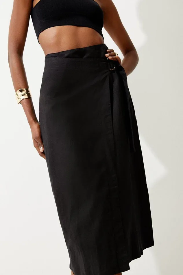 Skirts Women Karen Millen Viscose Linen Asymmetric Midi Skirt Black