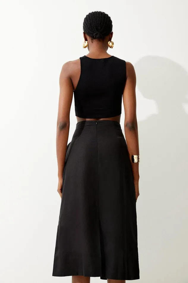 Skirts Women Karen Millen Viscose Linen Asymmetric Midi Skirt Black