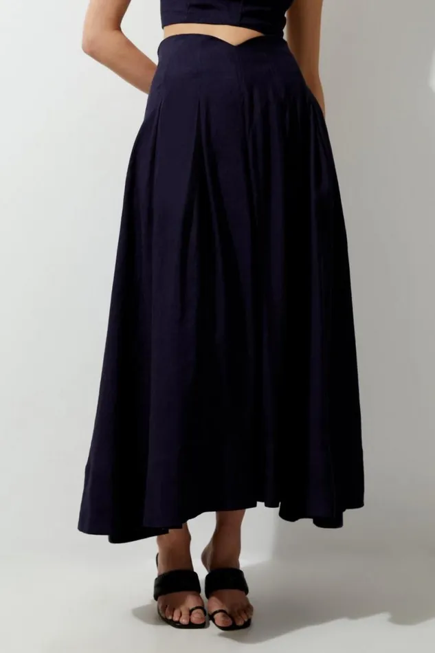 Skirts Women Karen Millen Viscose Linen High Waisted Woven Midaxi Skirt Navy