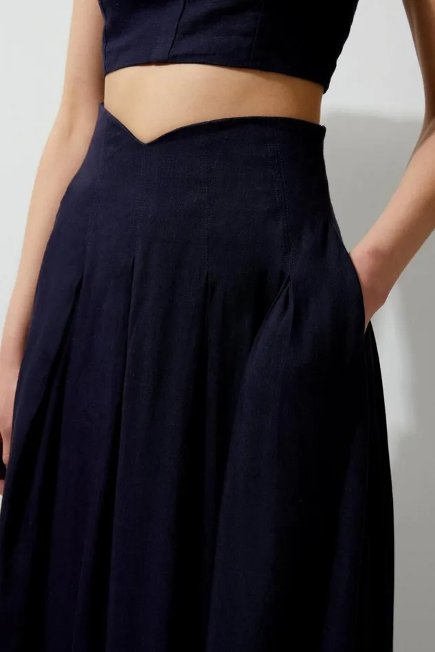 Skirts Women Karen Millen Viscose Linen High Waisted Woven Midaxi Skirt Navy