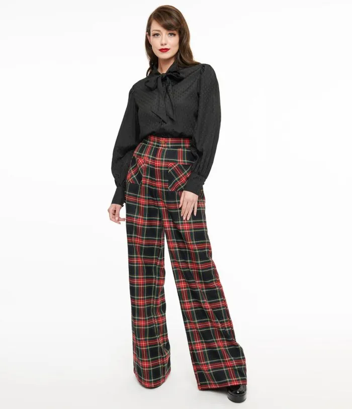 Smak Parlour 1960s Black and Red Plaid Wide Leg Trousers Clothing Unique Vintage Pants Smak Parlour 1960s Black and Red Plaid Wide Leg Trousers Clothing Unique Vintage Pants