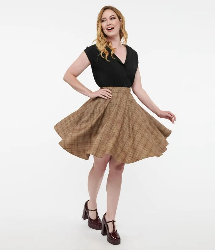 Smak Parlour 1960s Brown and Green Plaid Scene Flare Skirt Clothing Unique Vintage Skirts Smak Parlour 1960s Brown and Green Plaid Scene Flare Skirt Clothing Unique Vintage Skirts