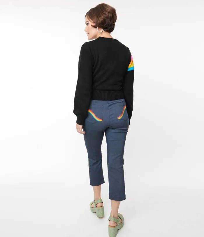 Smak Parlour Denim Bengaline and Rainbow Pocket Pintuck Capris ClothingPlus Unique Vintage Pants