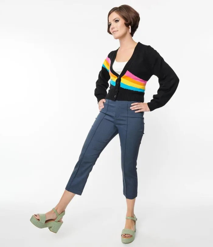 Smak Parlour Denim Bengaline and Rainbow Pocket Pintuck Capris ClothingPlus Unique Vintage Pants