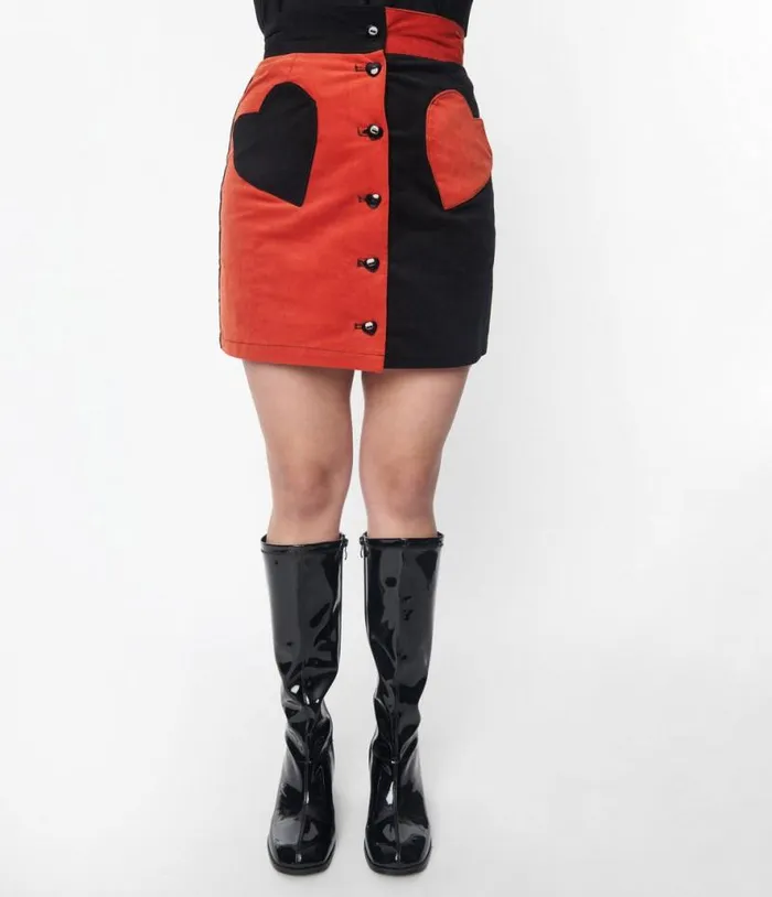 Smak Parlour Orange and Black Heart Match Game Mini Skirt ClothingHalloweenPlus Unique Vintage Skirts