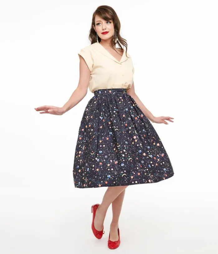 Space Print Gellar Swing Skirt Clothing Unique Vintage Skirts