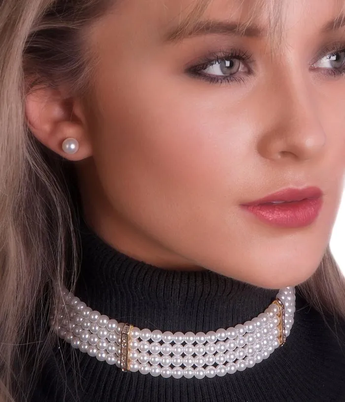 Stacked Faux Pearl Choker Necklace Accessories Unique Vintage Necklaces