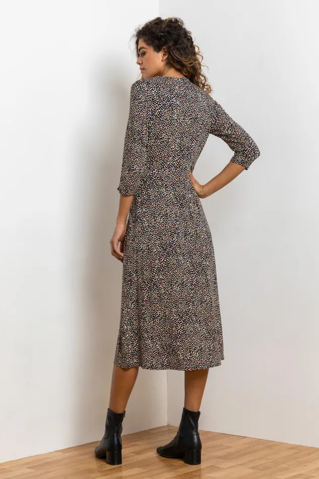 Stone Ditsy Spot Print Button Dress Women Roman Dresses