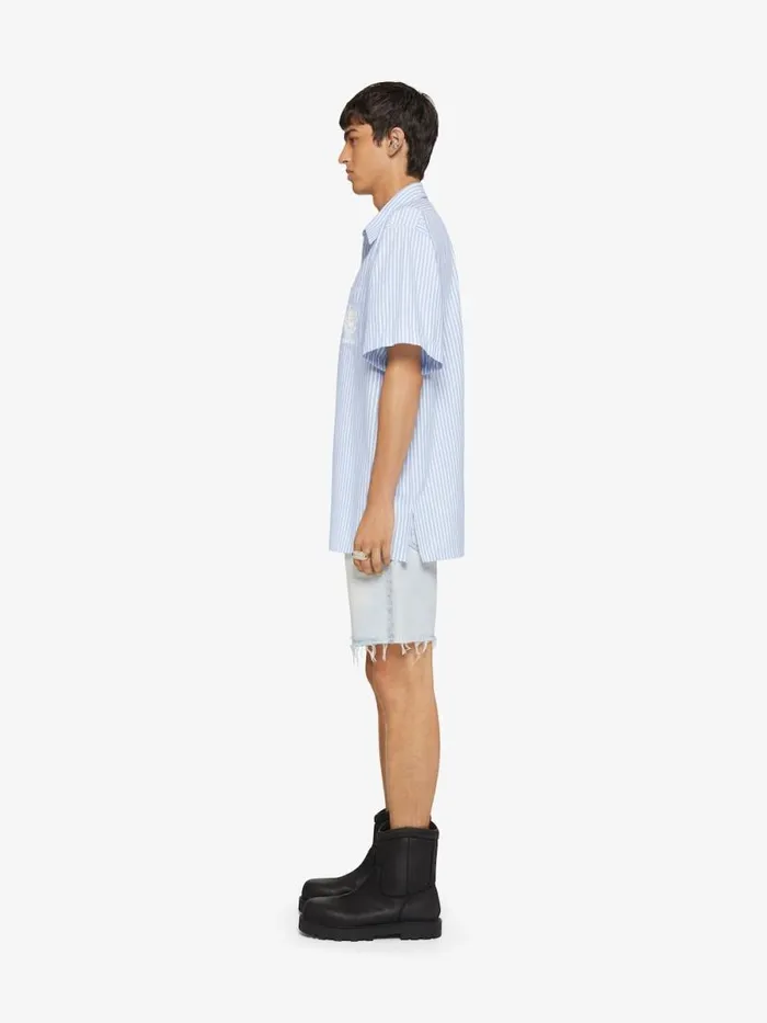 Striped Crest Shirt In Cotton Light Blue Men Givenchy Shirts