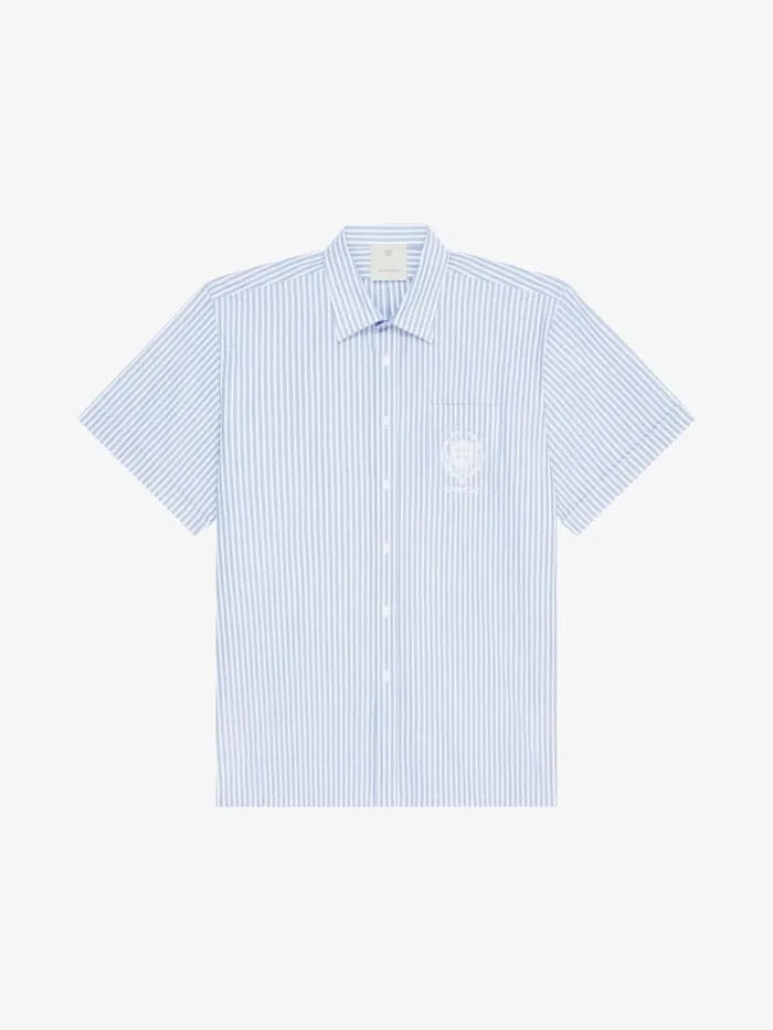 Striped Crest Shirt In Cotton Light Blue Men Givenchy Shirts