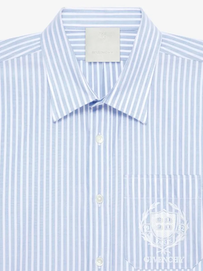 Striped Crest Shirt In Cotton Light Blue Men Givenchy Shirts