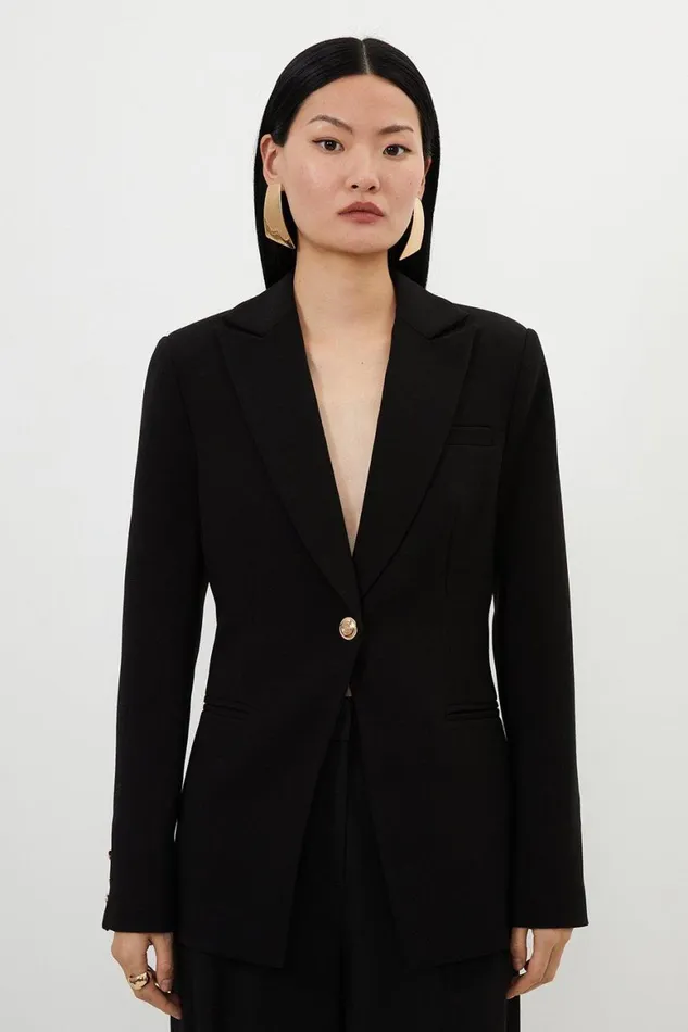 Suits Women Karen Millen Compact Stretch Essential Single Breasted Tailored Blazer Black