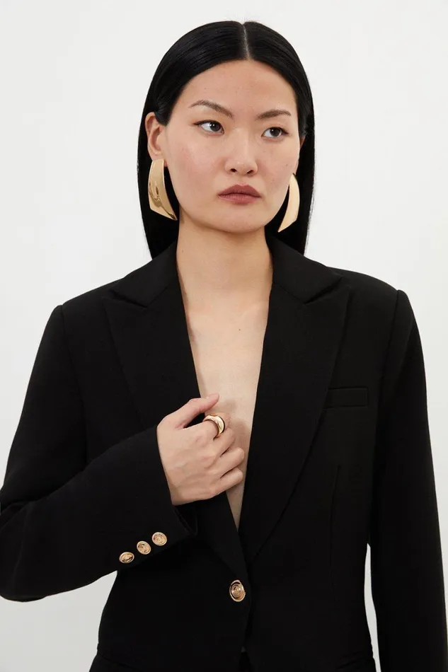 Suits Women Karen Millen Compact Stretch Essential Single Breasted Tailored Blazer Black