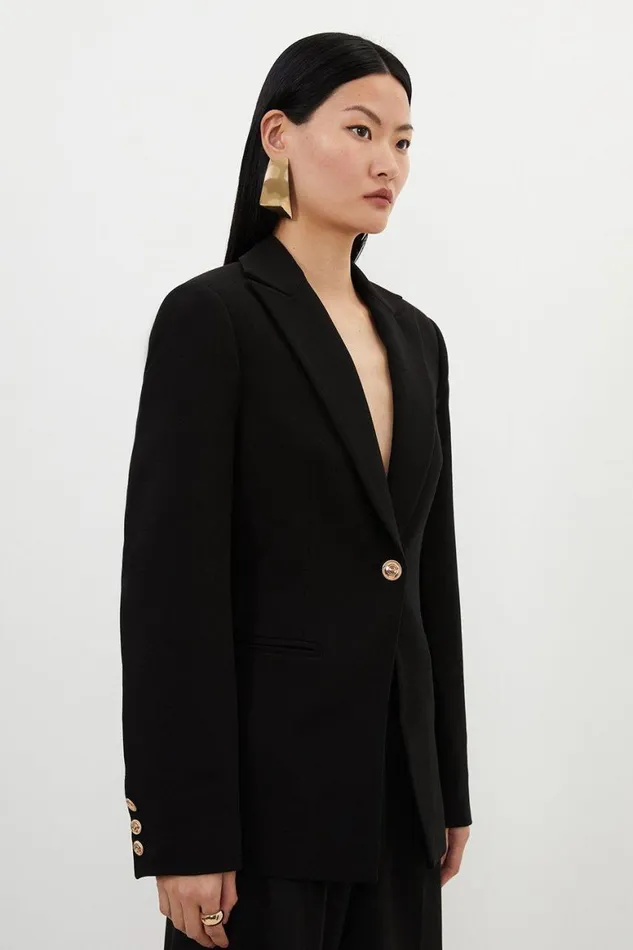 Suits Women Karen Millen Compact Stretch Essential Single Breasted Tailored Blazer Black