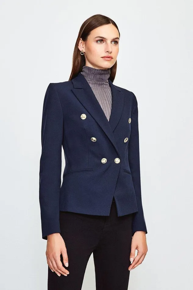 Suits Women Karen Millen Tailored Button Military Blazer Navy
