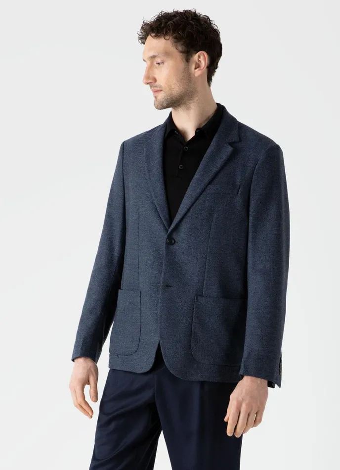 SUNSPEL Jackets and Coats Textured Wool Blazer Blue Melange 8211 Men