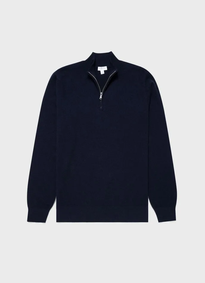 SUNSPEL Knitwear Cashmere Zip Neck Jumper Navy 8211 Men