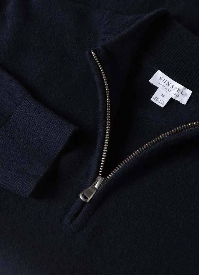 SUNSPEL Knitwear Cashmere Zip Neck Jumper Navy 8211 Men
