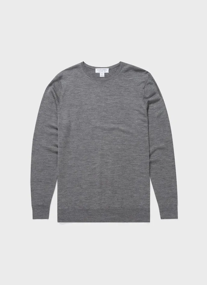 SUNSPEL Knitwear ExtraFine Merino Crew Neck Mid Grey Melange 8211 Men
