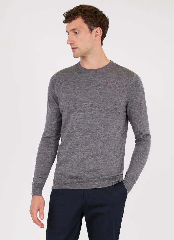SUNSPEL Knitwear ExtraFine Merino Crew Neck Mid Grey Melange 8211 Men