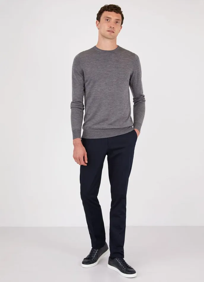 SUNSPEL Knitwear ExtraFine Merino Crew Neck Mid Grey Melange 8211 Men